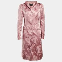 Pre Owned Dolce & Gabbana Pink Foral Jacquard Satin Long Coat M