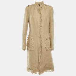 Pre Owned Dolce & Gabbana Beige Linen Frayed Detail Long Coat L