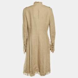 Pre Owned Dolce & Gabbana Beige Linen Frayed Detail Long Coat L
