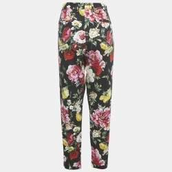 Pre Owned Dolce & Gabbana Black Camellia Print Cotton Trouser XXL 