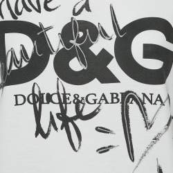 Pre Owned Dolce & Gabbana White Printed Cotton Knit Crew Neck T-Shirt S