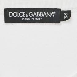 Pre Owned Dolce & Gabbana White Printed Cotton Knit Crew Neck T-Shirt S