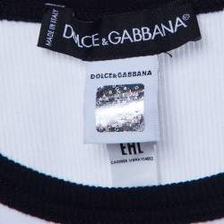 Pre Owned Dolce & Gabbana White Cotton Knit Contrast Detail Tank Top M