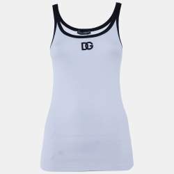 Pre Owned Dolce & Gabbana White Cotton Knit Contrast Detail Tank Top M