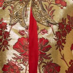 Pre Owned Dolce & Gabbana Gold & Red Bow Embellished Jacquard Cape M   