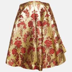 Pre Owned Dolce & Gabbana Gold & Red Bow Embellished Jacquard Cape M   