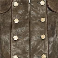 Pre Owned Dolce & Gabbana Brown Leather Cropped Jacket S