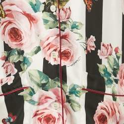 Pre Owned Dolce & Gabbana Multicolor Stipe Floral Print Silk Pajama Set M 