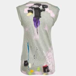 Pre Owned Dolce & Gabbana Grey Hand Painted Cotton Knit Limited Edition Tank Top S