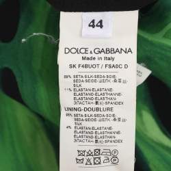 Pre Owned Dolce & Gabbana Black/Green Monstera Leaf Printed Crepe Pencil Skirt M