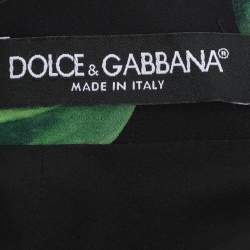 Pre Owned Dolce & Gabbana Black/Green Monstera Leaf Printed Crepe Pencil Skirt M