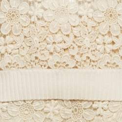 Pre Owned Dolce & Gabbana Cream Lace Knit Top and Pants Set M