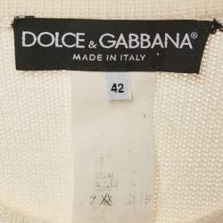 Pre Owned Dolce & Gabbana Cream Lace Knit Top and Pants Set M