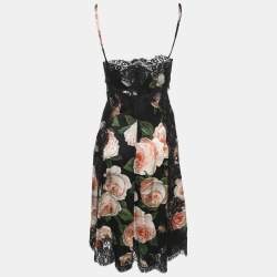 Pre Owned Dolce & Gabbana Multicolor Floral Print Silk Lace Dress M