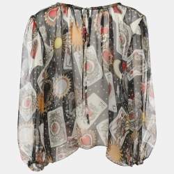 Pre Owned Dolce & Gabbana Black Printed Silk Blouse M