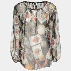 Pre Owned Dolce & Gabbana Black Printed Silk Blouse M