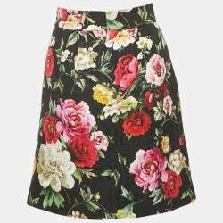 Pre Owned Dolce & Gabbana Black Floral Print Button Detail Jacquard Mini Skirt XS