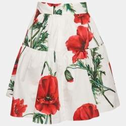 مملوكة مسبقًا تنورة ميني دولتشي أند غابانا قطن بطبعة الخشخاش الأبيض مقاس كبير - لارج