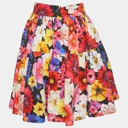 Pre Owned Dolce & Gabbana Multicolor Garden Print Cotton Mini Skirt L