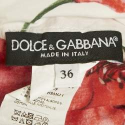Pre Owned Dolce & Gabbana White Poopy Print Cotton Off Shoulder Crop Top XS