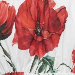 Pre Owned Dolce & Gabbana White Poopy Print Cotton Off Shoulder Crop Top XS