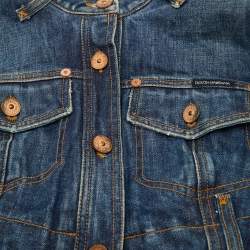 Pre Owned Dolce & Gabbana Blue Denim Button Front Cropped Jacket S