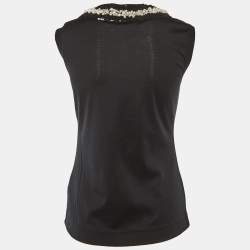 Pre Owned Dolce & Gabbana Black Cotton Knit Embellished Neck T-Shirt M