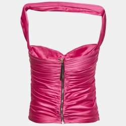 Pre Owned Dolce & Gabbana Pink Satin Ruched Halter Neck top XS