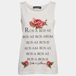 Pre Owned Dolce & Gabbana White Printed Cotton Tank Top XS