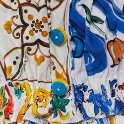 Pre Owned Dolce & Gabbana Multicolor Printed Cotton Crop Top & Tiered Skirt Set XS