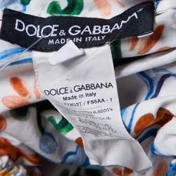 Pre Owned Dolce & Gabbana Multicolor Printed Cotton Crop Top & Tiered Skirt Set XS