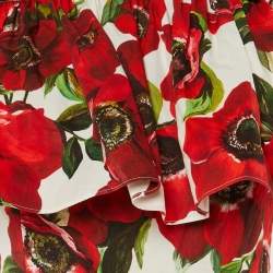 Pre Owned Dolce & Gabbana Red Floral Print Cotton Ruffled Dress S