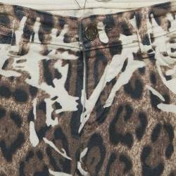 Pre Owned Dolce & Gabbana Brown Leopard Print Denim Skinny Jeans S Waist 26"