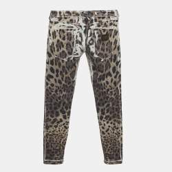 Pre Owned Dolce & Gabbana Brown Leopard Print Denim Skinny Jeans S Waist 26"