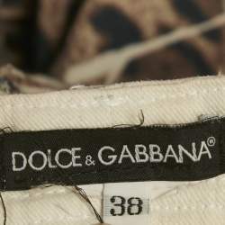 Pre Owned Dolce & Gabbana Brown Leopard Print Denim Skinny Jeans S Waist 26"