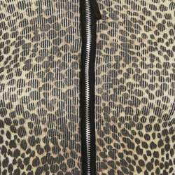 Pre Owned D&G Brown Leopard Print Rib Knit Zip-Up Jacket XS