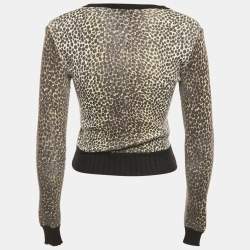Pre Owned D&G Brown Leopard Print Rib Knit Zip-Up Jacket XS