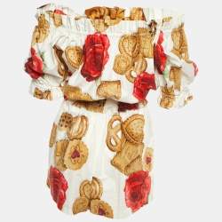 Pre Owned Dolce & Gabbana White Cookie Floral Print Cotton Off-The-Shoulder Playsuit S