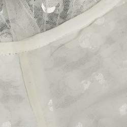 Pre Owned Dolce & Gabbana Silver Sequin Tulle Logo Trim Detail Crop Top M