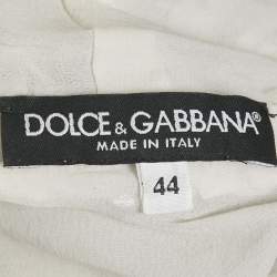 Pre Owned Dolce & Gabbana Silver Sequin Tulle Logo Trim Detail Crop Top M