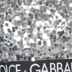 Pre Owned Dolce & Gabbana Silver Sequin Tulle Logo Trim Detail Crop Top M