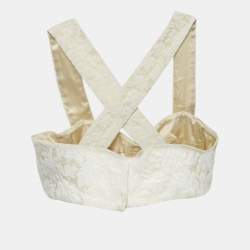 Pre Owned Dolce & Gabbana Off-White Jacquard Silk Crop Top S