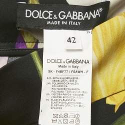 Pre Owned Dolce & Gabbana Black Floral Print Silk & Lace Trim Midi Skirt M