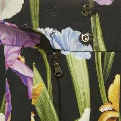 Pre Owned Dolce & Gabbana Black Floral Print Silk & Lace Trim Midi Skirt M