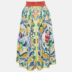 Pre Owned Dolce & Gabbana Multicolor Majolica Print Cotton Midi Skirt L