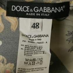 Pre Owned Dolce & Gabbana Black Card Print Silk Neck Tie-up Blouse L