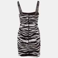 Pre Owned Dolce & Gabbana Monochrome Zebra Pattern Sequined Mini Dress S