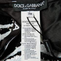 Pre Owned Dolce & Gabbana Monochrome Zebra Pattern Sequined Mini Dress S