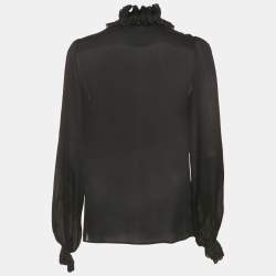 Pre Owned Dolce & Gabbana Black Silk Frill Detail Sheer Blouse M