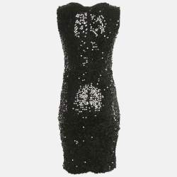 Pre Owned Dolce & Gabbana Black Sequin Mesh Sleeveless Short Dress S